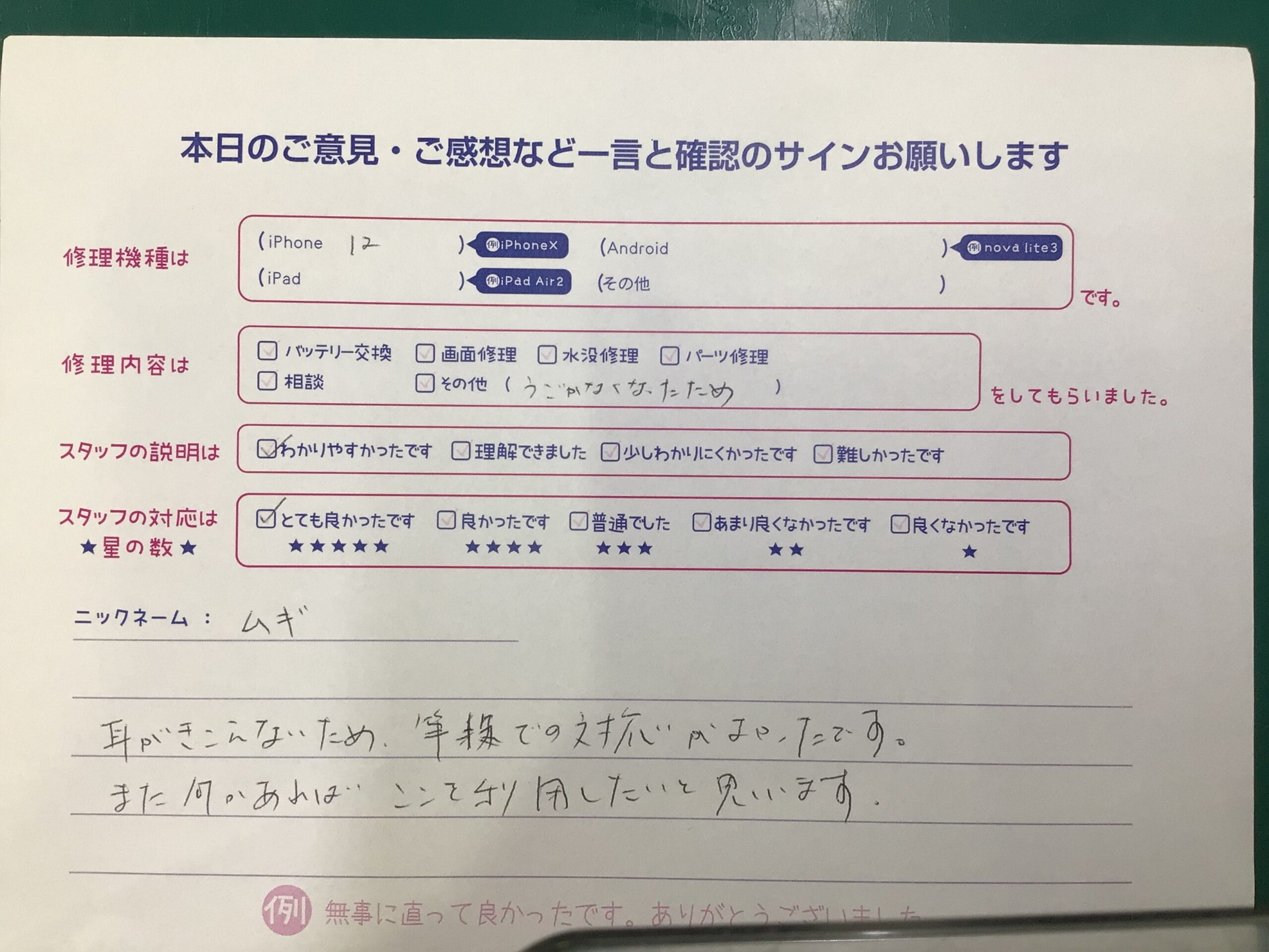 iPhone修理工房海老名ビナウォーク店/iPhone 12のトラブル解消でご来店のお客様から頂いたお言葉 